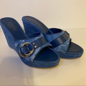Coach Blue Wedges with Gold Accents